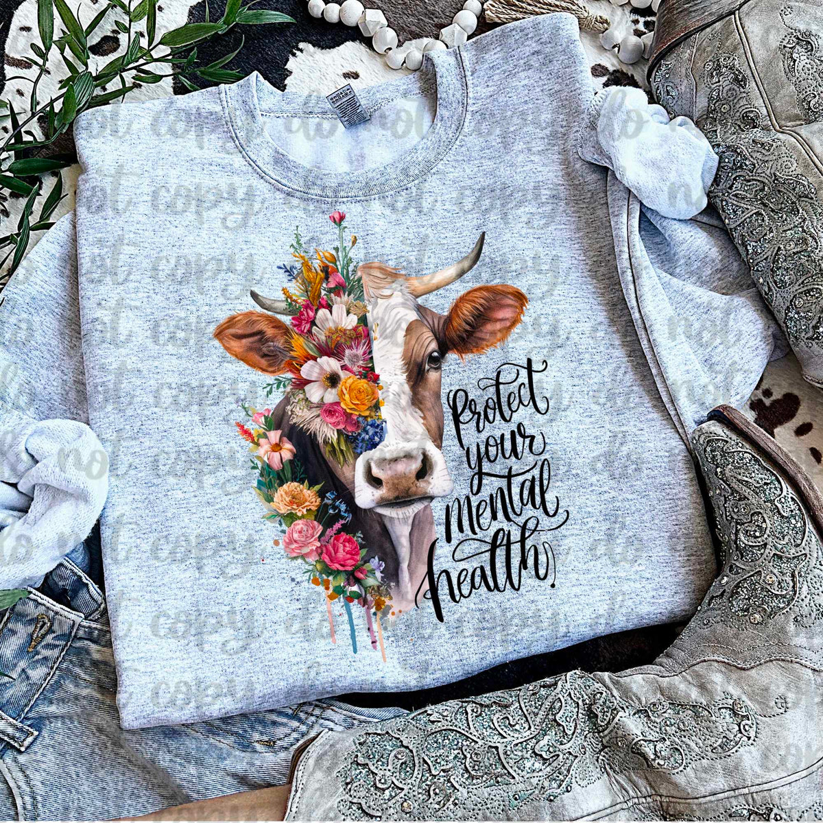 Protect your mental health cow  (vintage) 60740 DTF transfer