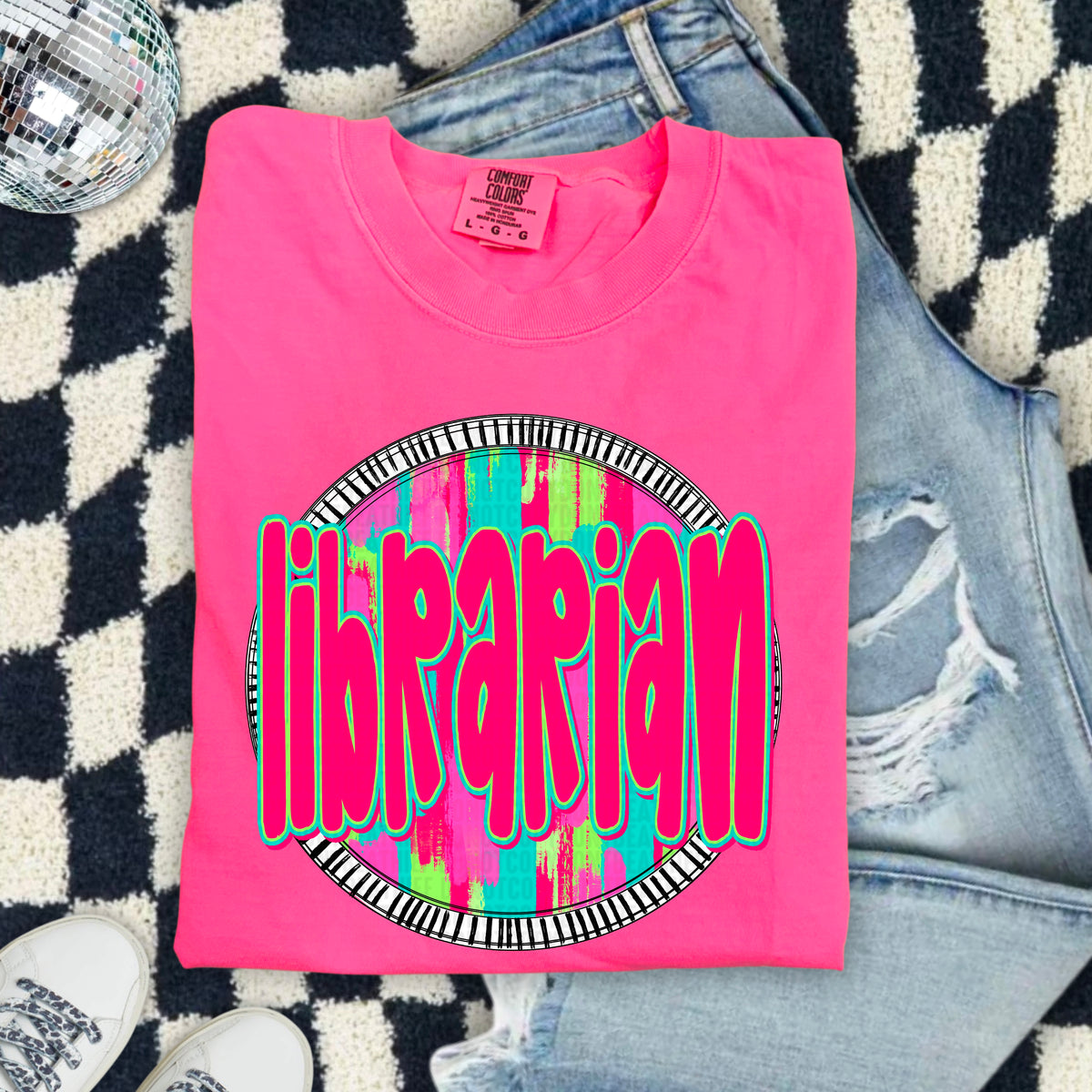 Librarian pink font circle 103938 DTF transfer