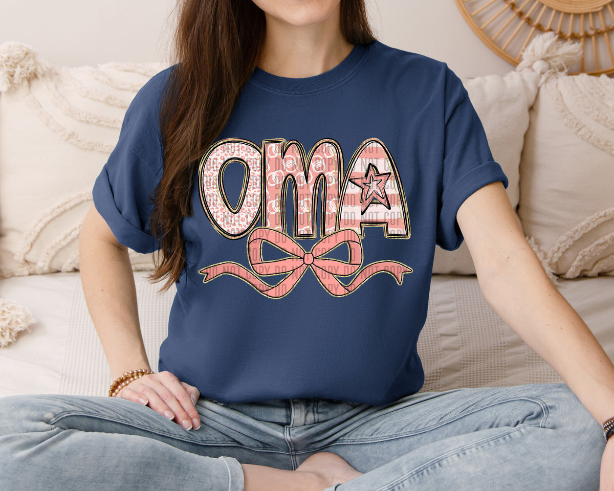 OMA peach with Bow (Caplinger) DTF transfer