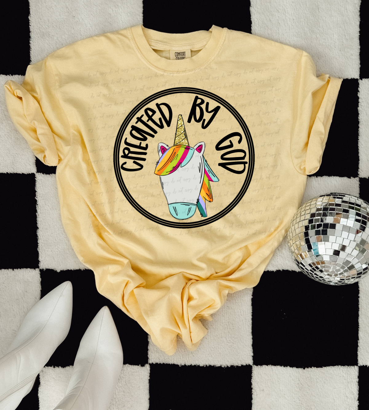 Created by God colorful unicorn 28806 DTF Transfer