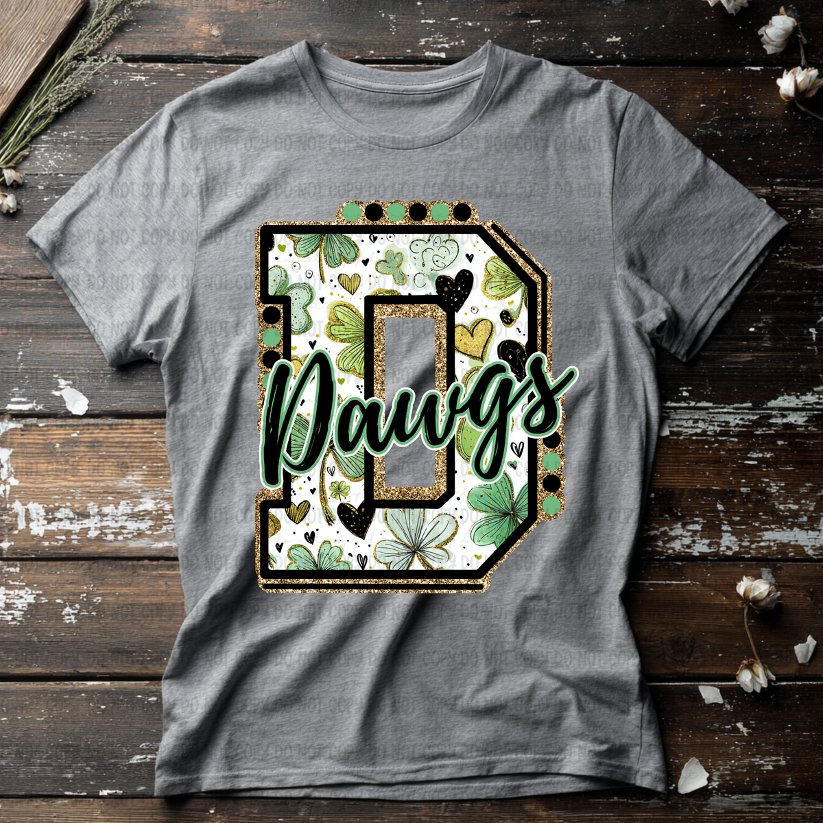 Dawgs letter St. Patrick's Day GREEN (Revel) DTF Transfer