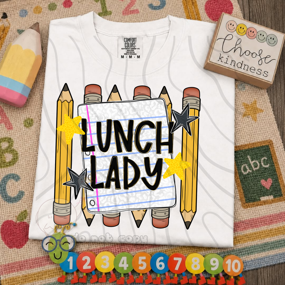 Lunch lady pencil and stars (DKD) DTF transfer