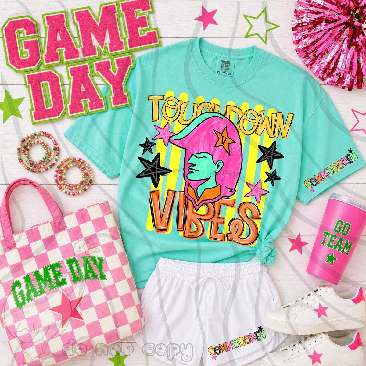 Commodores touchdown vibes NEON (FRONT ONLY) (DKD) DTF Transfer