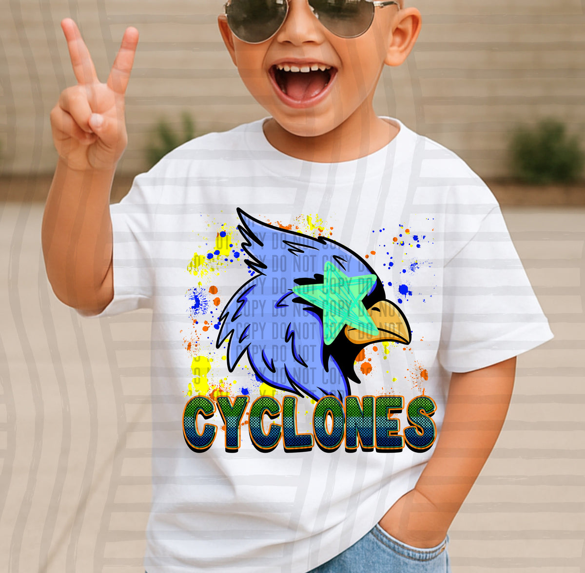 cyclones paint splatter boy blue green and yellow (Caplinger) DTF Transfer
