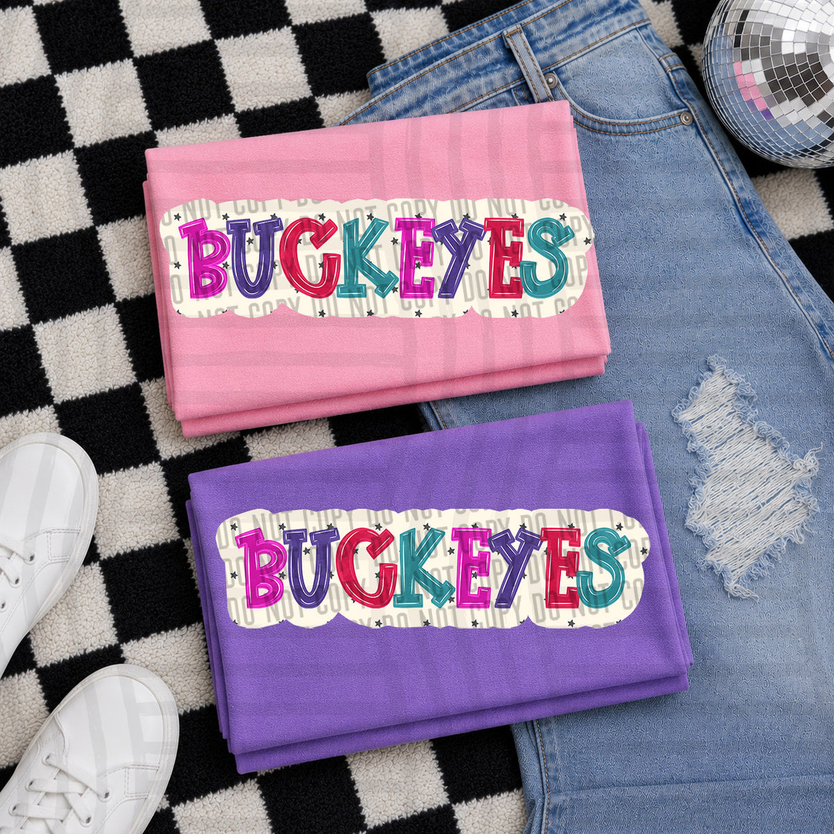 buckeyes bubble around letters with small stars (Caplinger) DTF Transfer