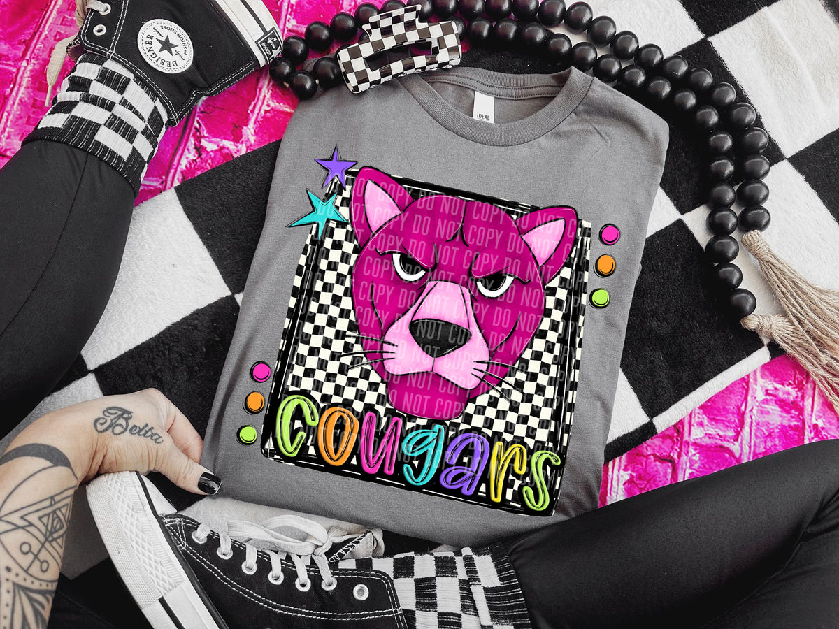 Checkered Preppy Bright Cougars Dark Pink (Caplinger) DTF transfer