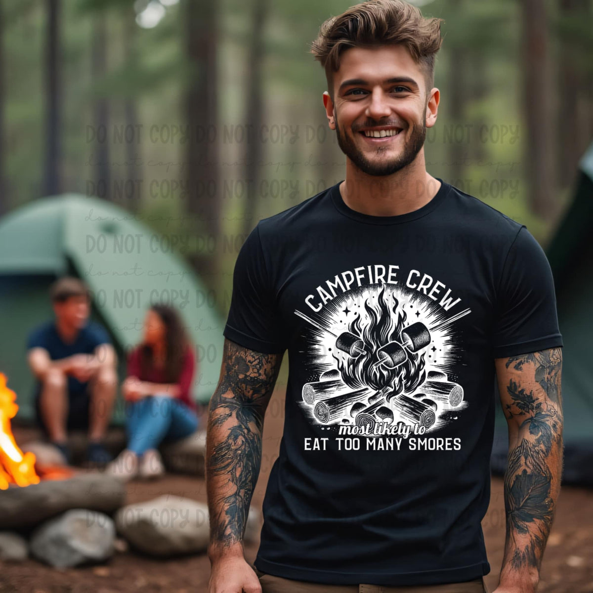 Camping crew most likely to eat too many s’mores WHITE (Revel) 99779 DTF transfer