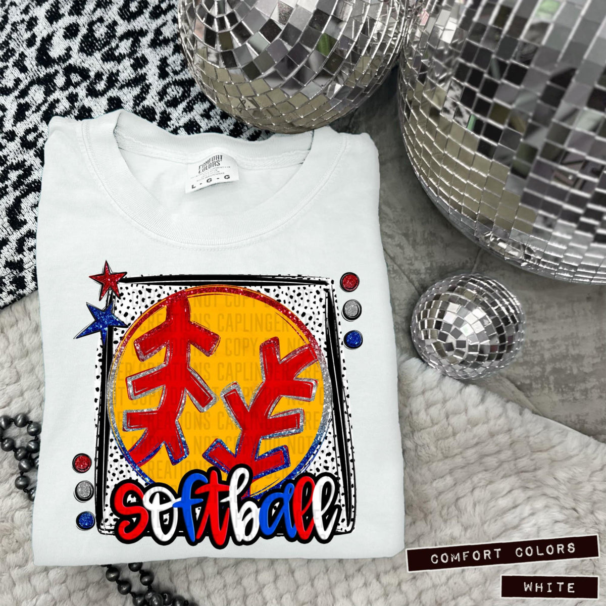 Softball blue and red font 95941 DTF transfer