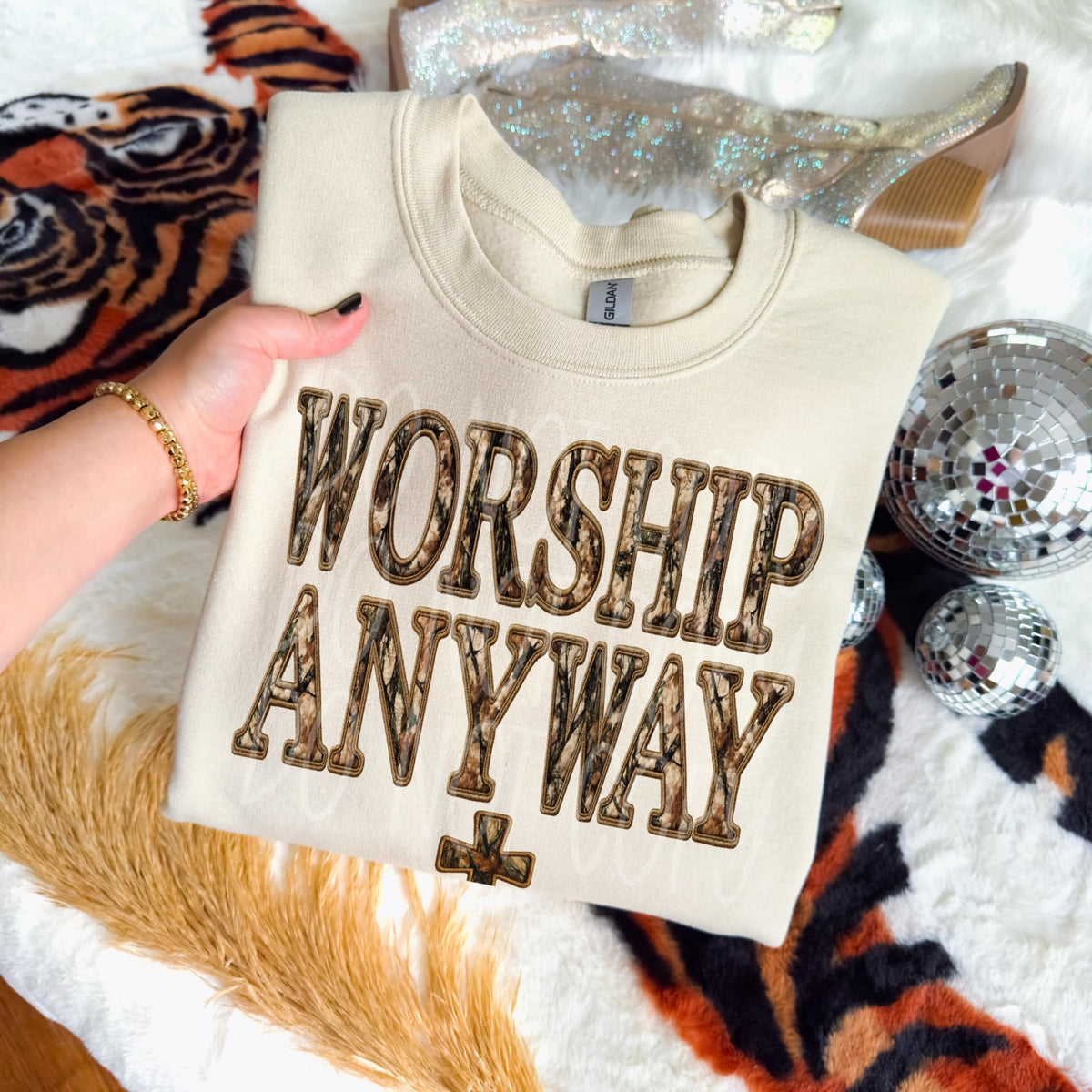 Worship Anyway faux embroidery camo (PH) DTF Transfer