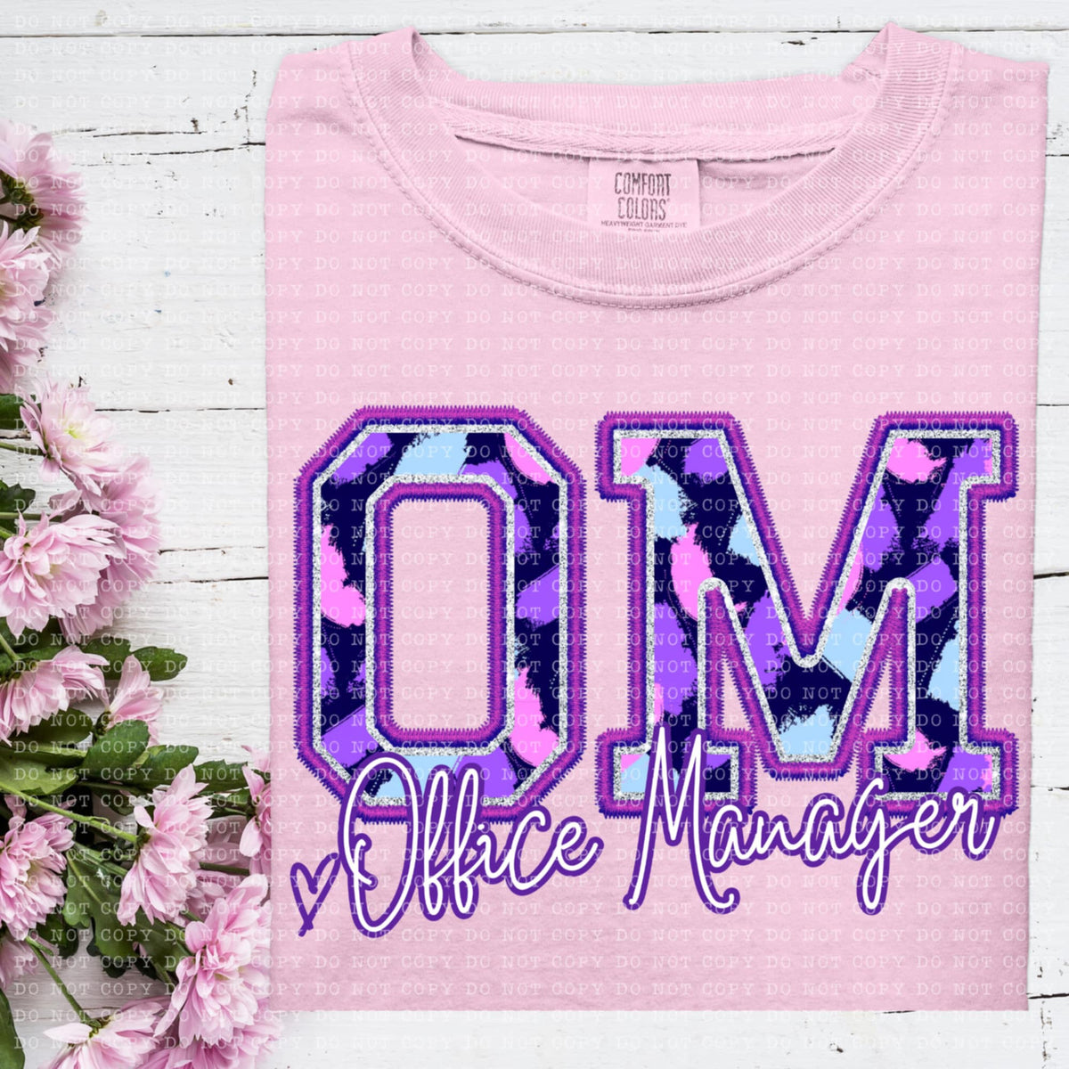 OM office manager purple brushstrokes (ECHT) 93951 DTF transfer