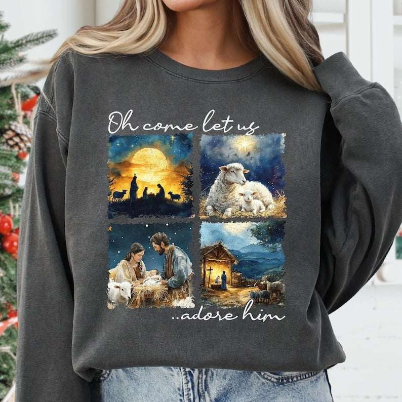 Oh come let us adore him white font 67900 DTF transfer