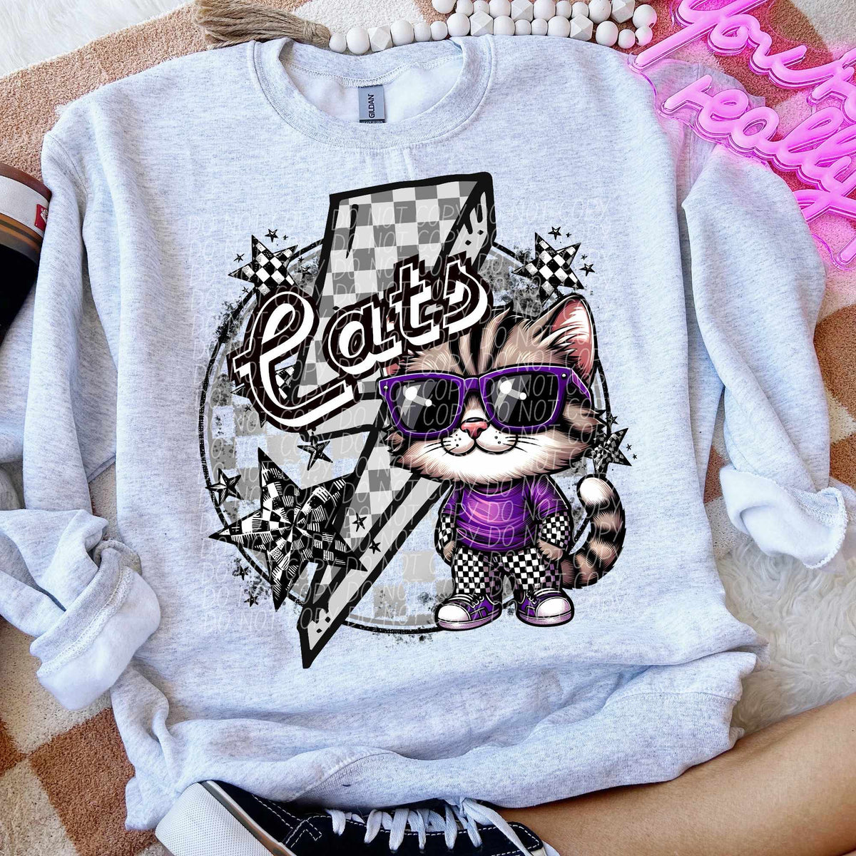 Cats purple shirt lightning bolt (CITY) 52491 DTF transfer