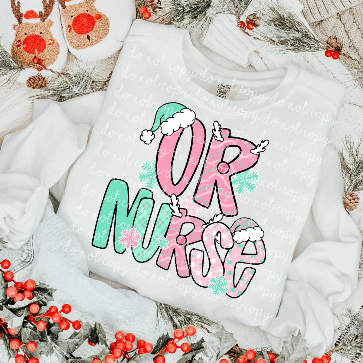 OR nurse Mint and Pink Christmas letters DTF transfer