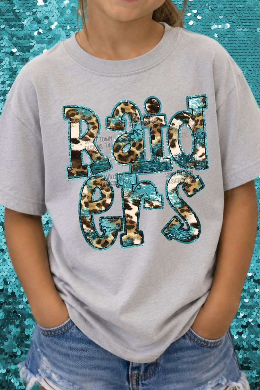 Raiders animal print blue sequin outline (STD) DTF transfer