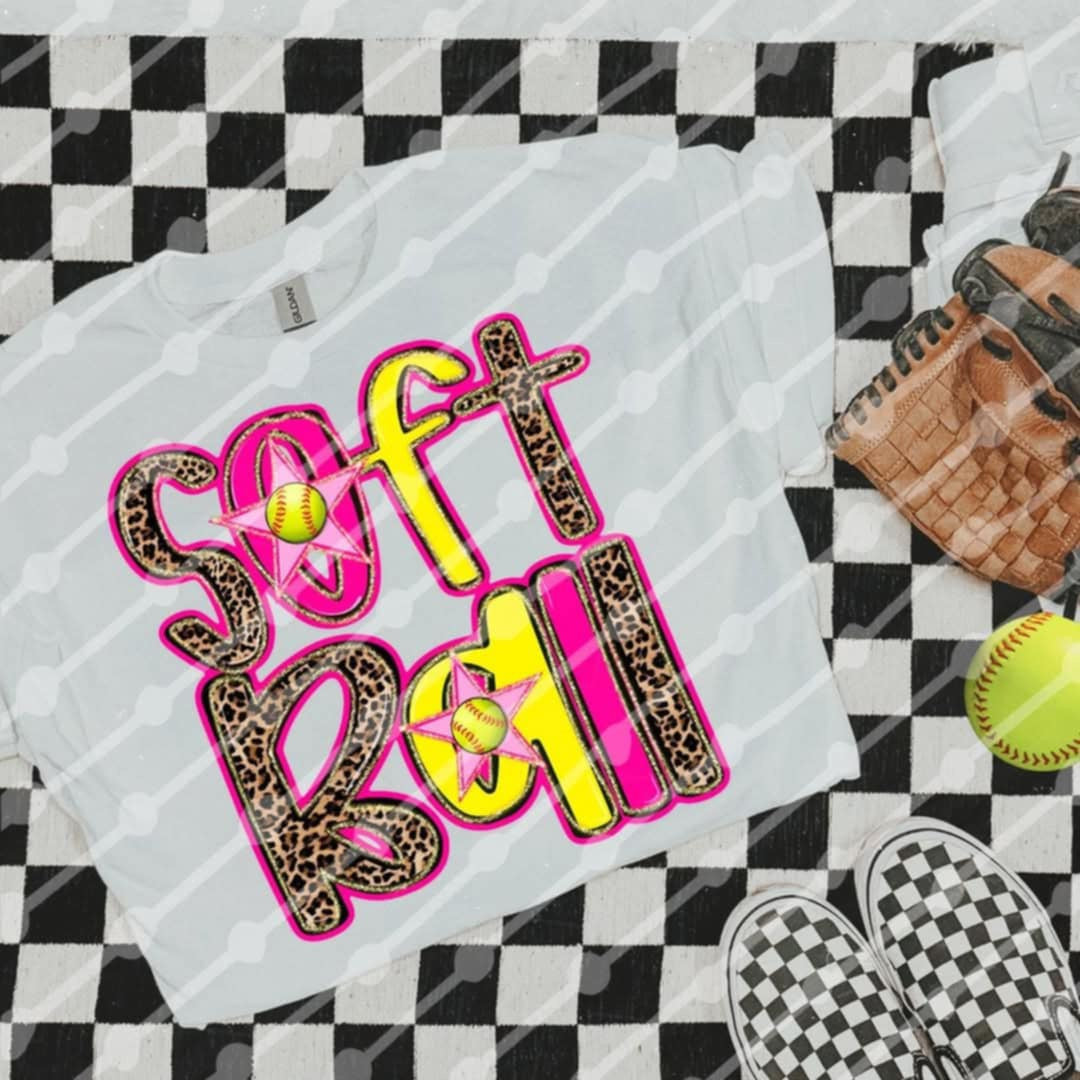 Softball pink, yellow, and leopard (JBD) 96581 DTF transfer