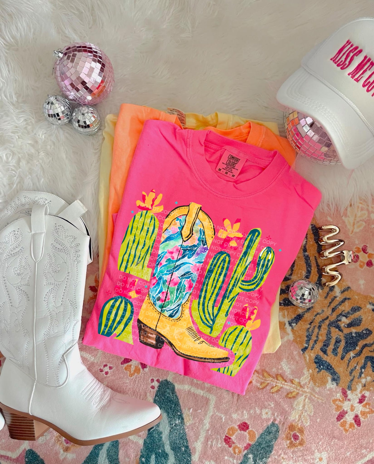 Yellow cowboy boot and cactus (scg) DTF Transfer