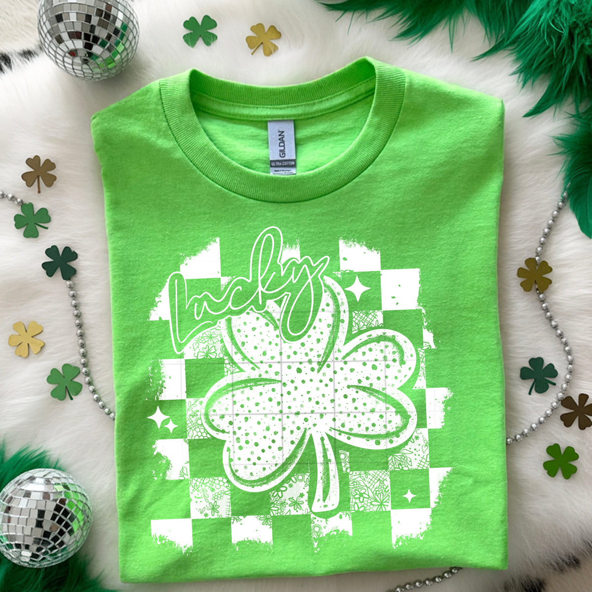 Distressed lucky WHITE (CSC) DTF transfer