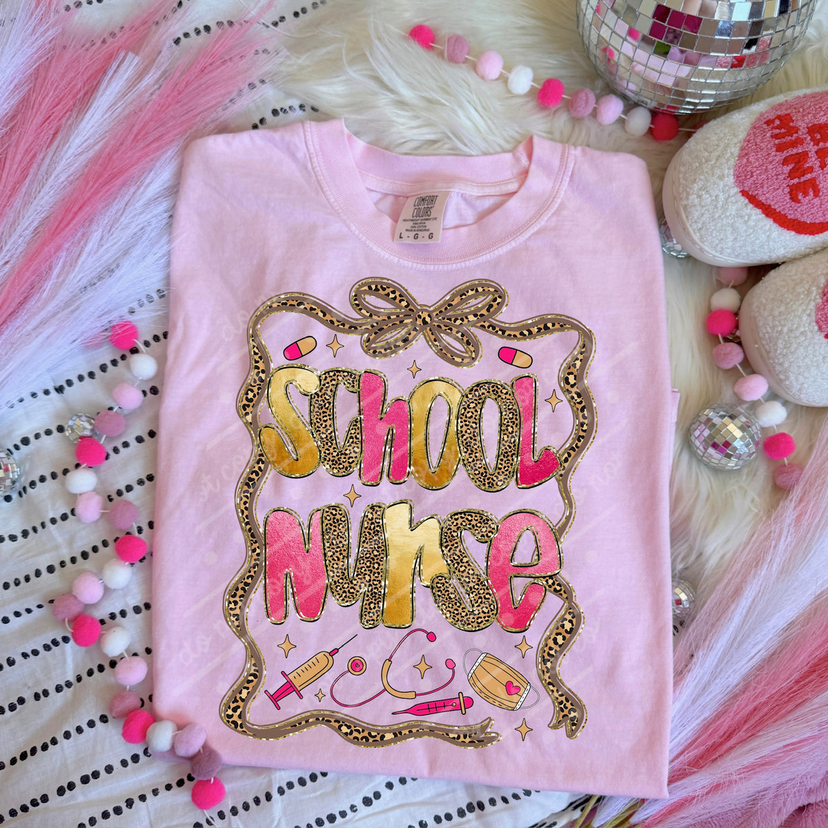 School Nurse leopard bow sunday special DTF transfer