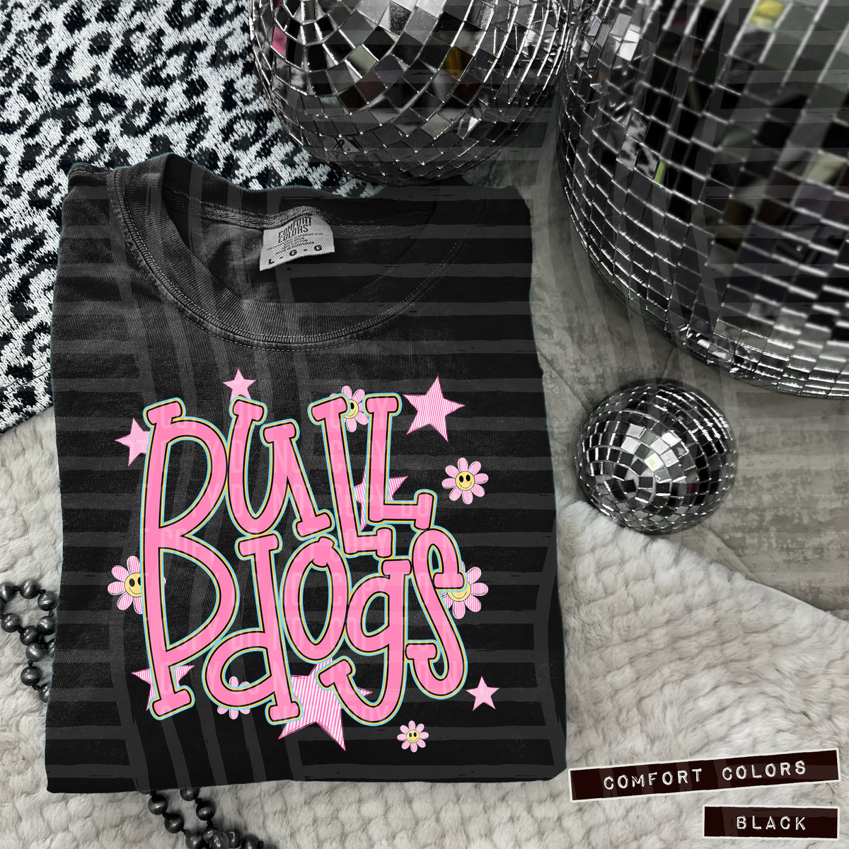 Bulldogs Pink Flowers And Stars 104913 DTF transfer