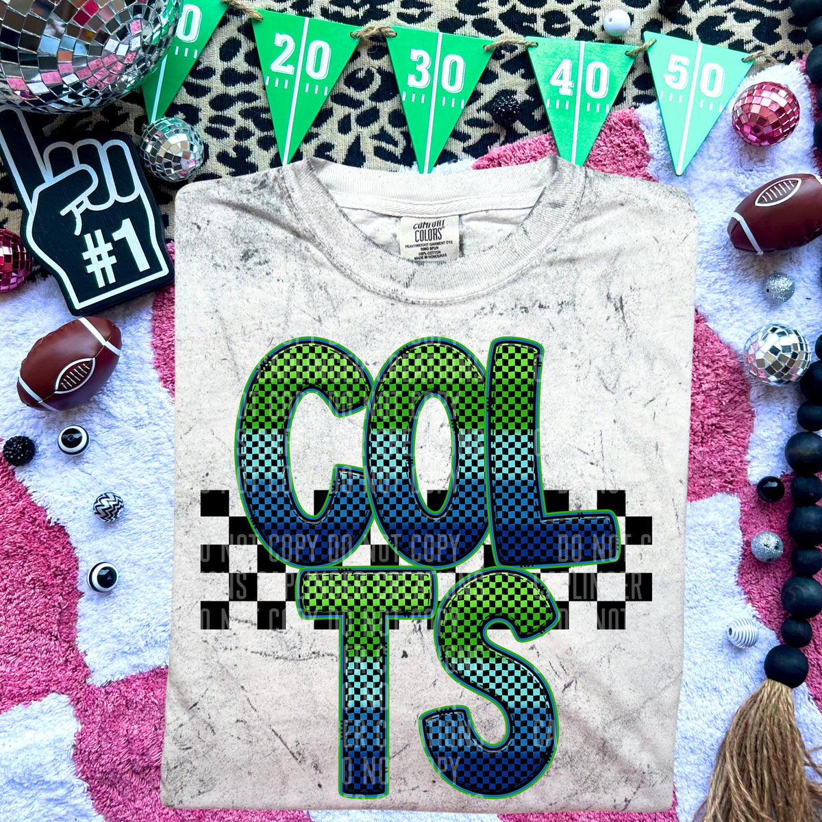 Colts Blue and Green Checkered (Caplinger) DTF transfer