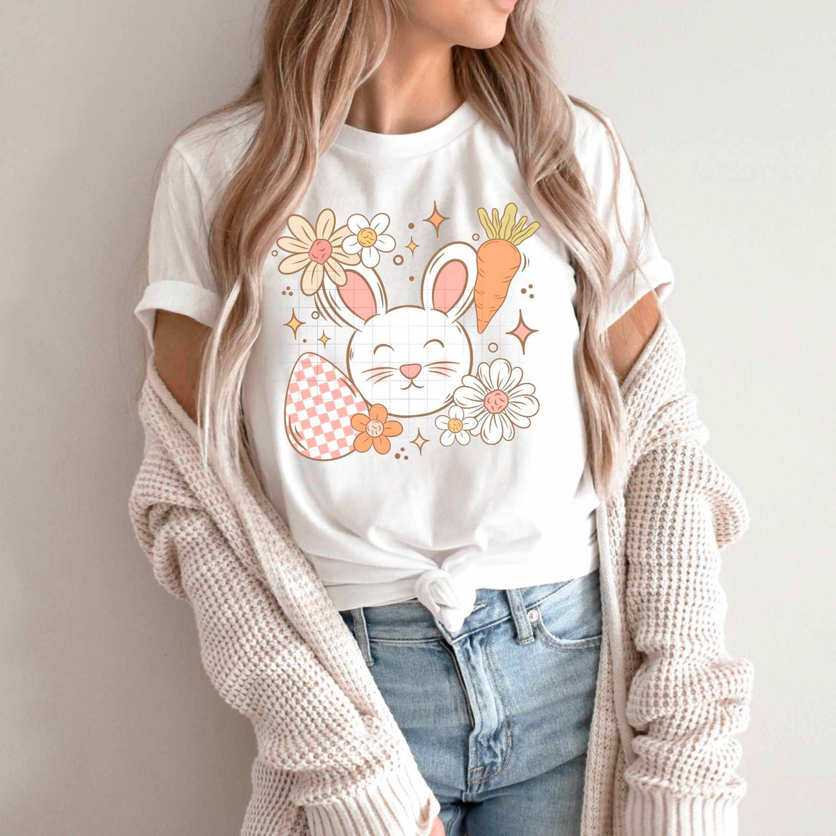 Bunny with egg, carrot, and flowers (CSC) 84314 DTF transfer