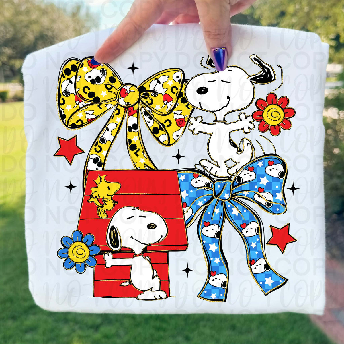 White dog with bows (UAC) DTF Transfer