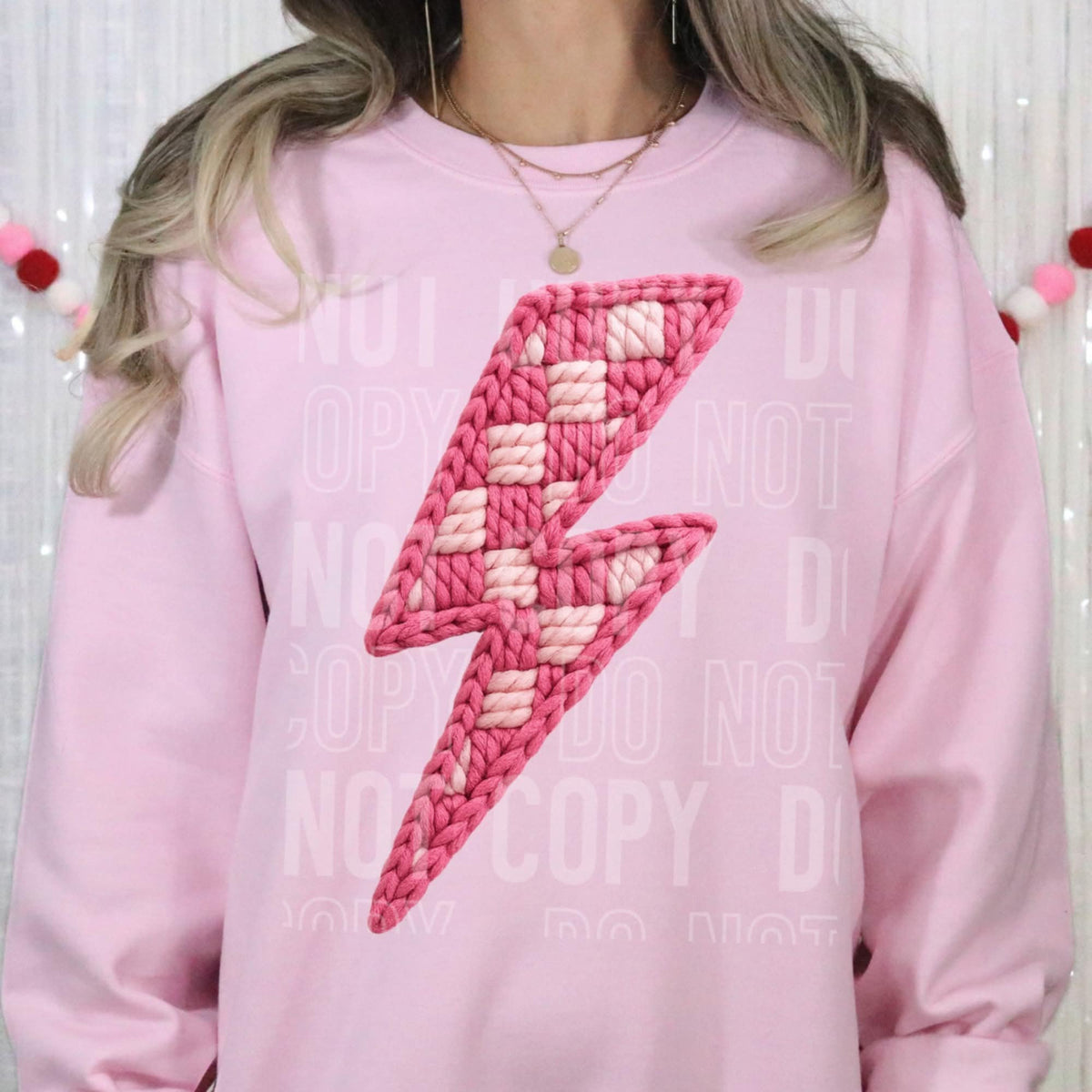 Valentines Faux Yarn Lightning Bolt (SBB) DTF transfer