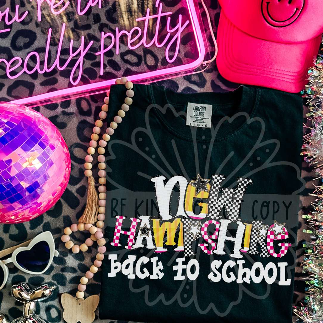 new hampshire back to school patterned letters (vehement) DTF Transfer