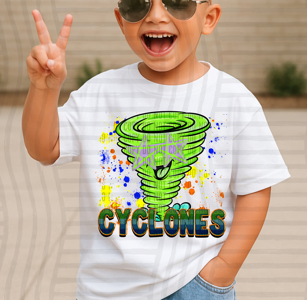cyclones paint splatter boy blue green and yellow (Caplinger) DTF Transfer