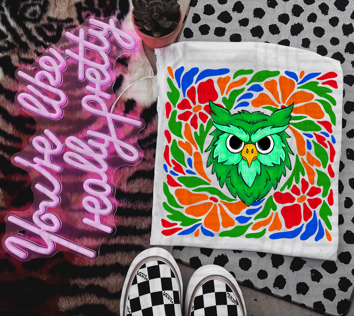 Green Owl Retro Floral (Caplinger) 101141 DTF transfer
