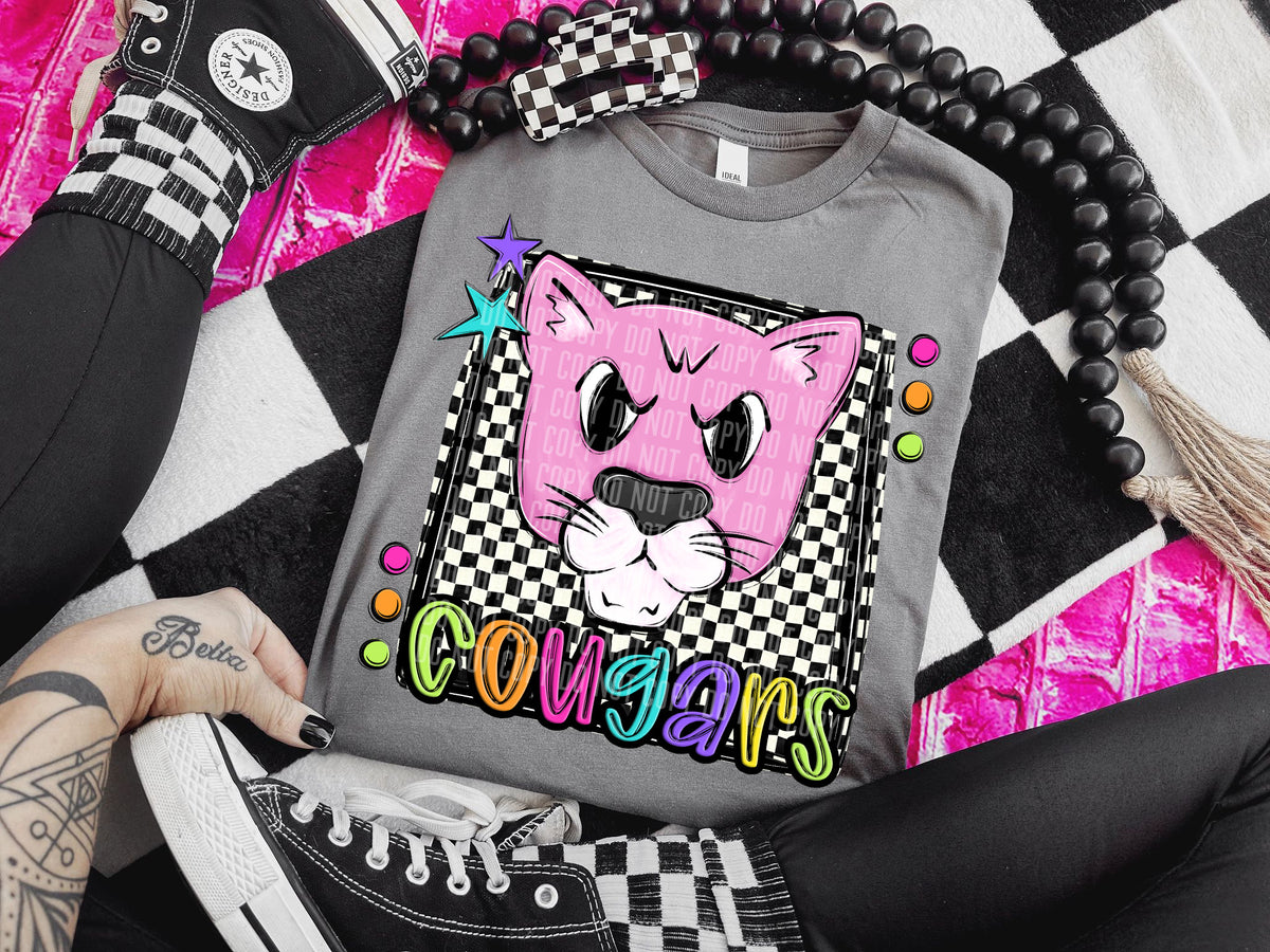 Checkered Preppy Bright Cougars Light Pink (Caplinger) DTF transfer