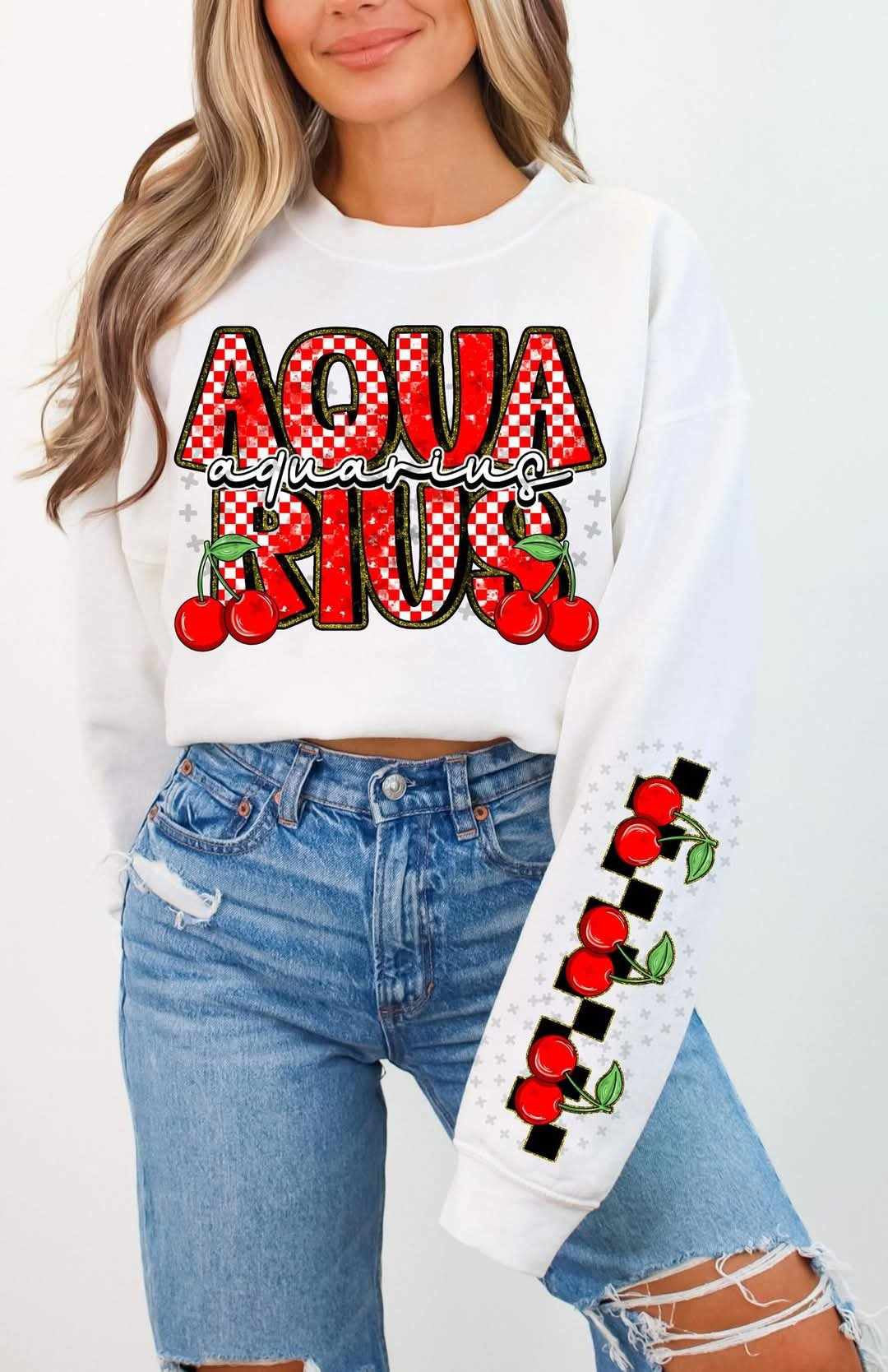 Aquarius red font cherries FRONT (C’s) 82750 DTF transfer