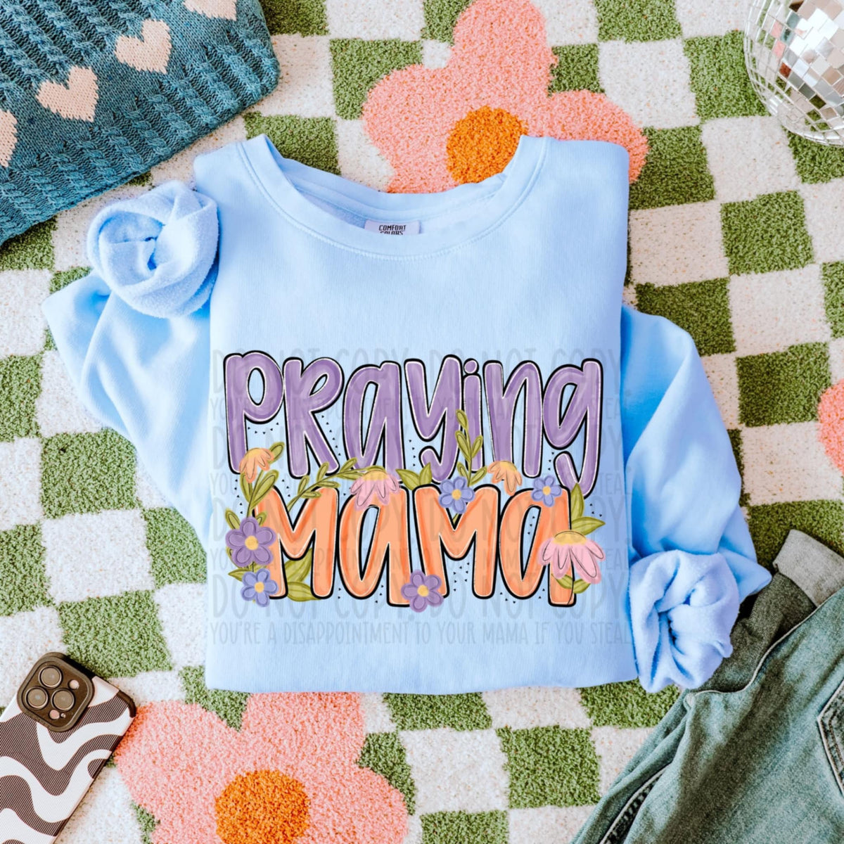 Praying mama purple and orange (SWD) 97803 DTF transfer