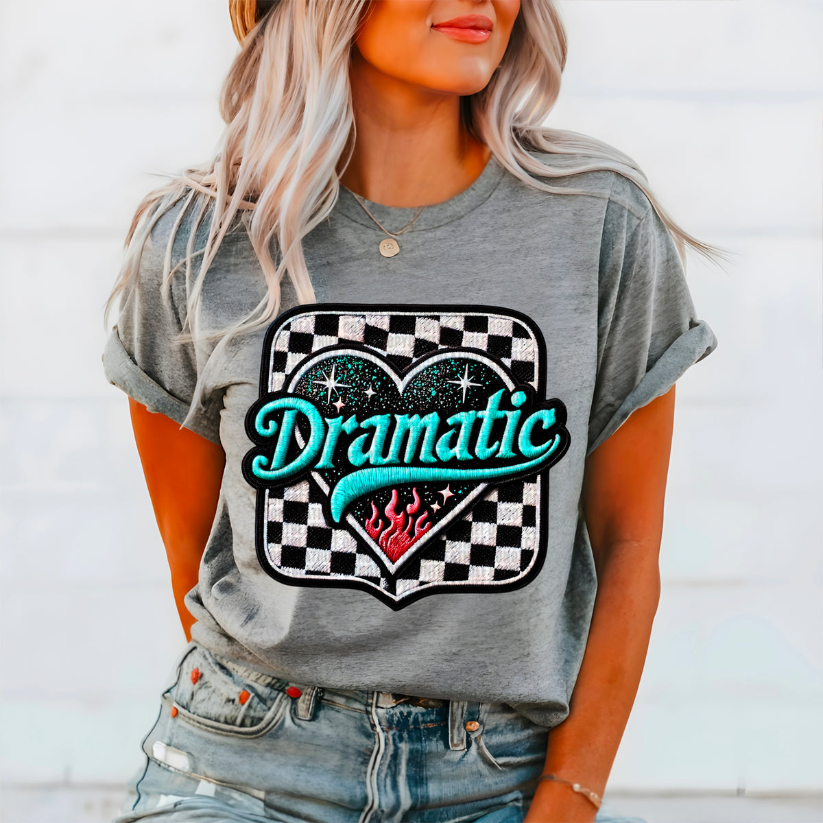 Dramatic blue font checkered square 90306 DTF transfer