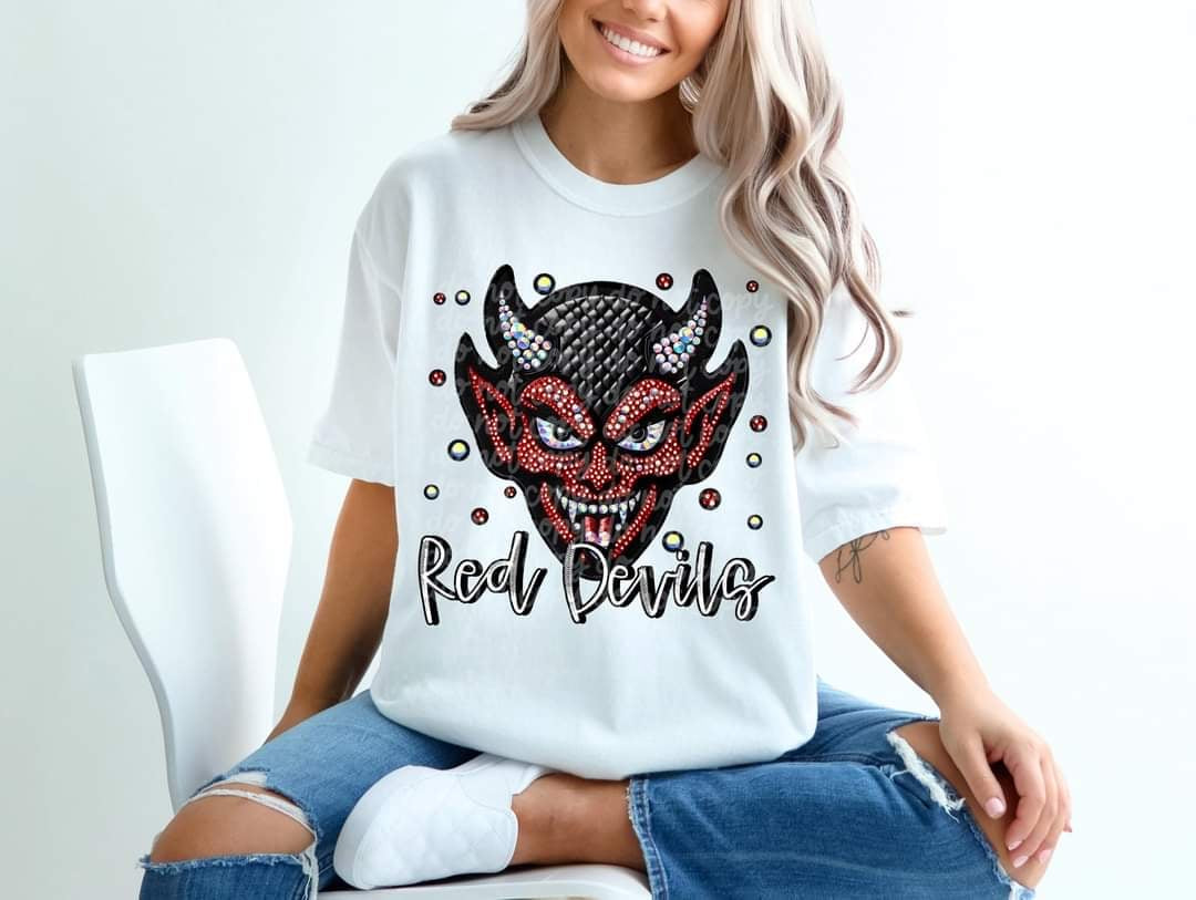 Red devils bedazzled mascot 53609 DTF transfer