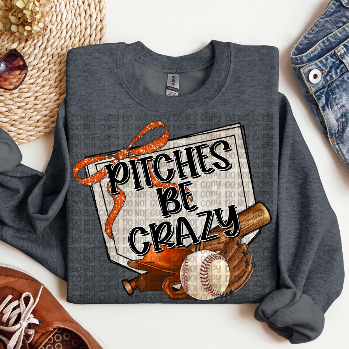 Pitches be crazy orange bow baseball (VP) 91949 DTF transfer