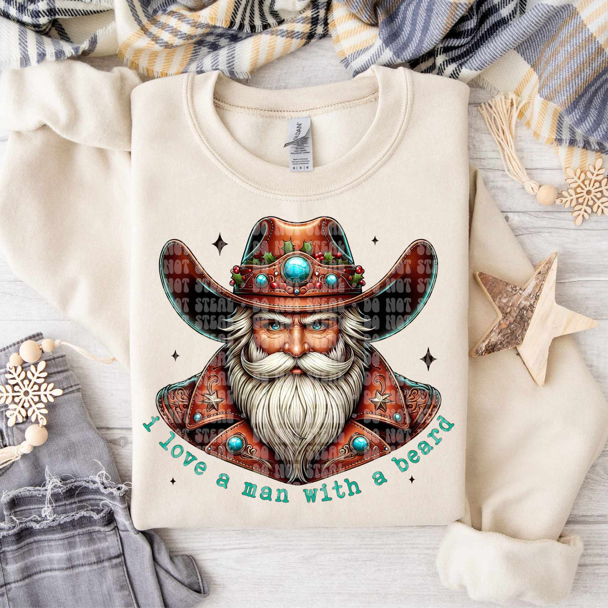 I love a man with a beard cowboy Santa (LANE) 62725 DTF transfer