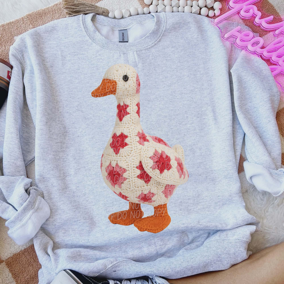 Faux yarn flower goose (city) DTF transfer