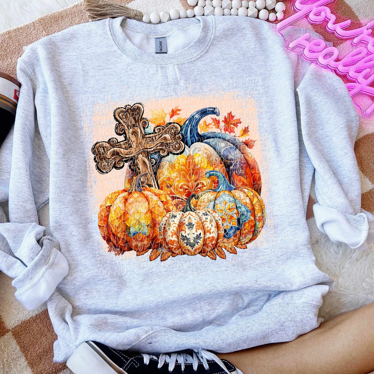 Fall filled pumpkins and cross (CITY) 44369 DTF transfer