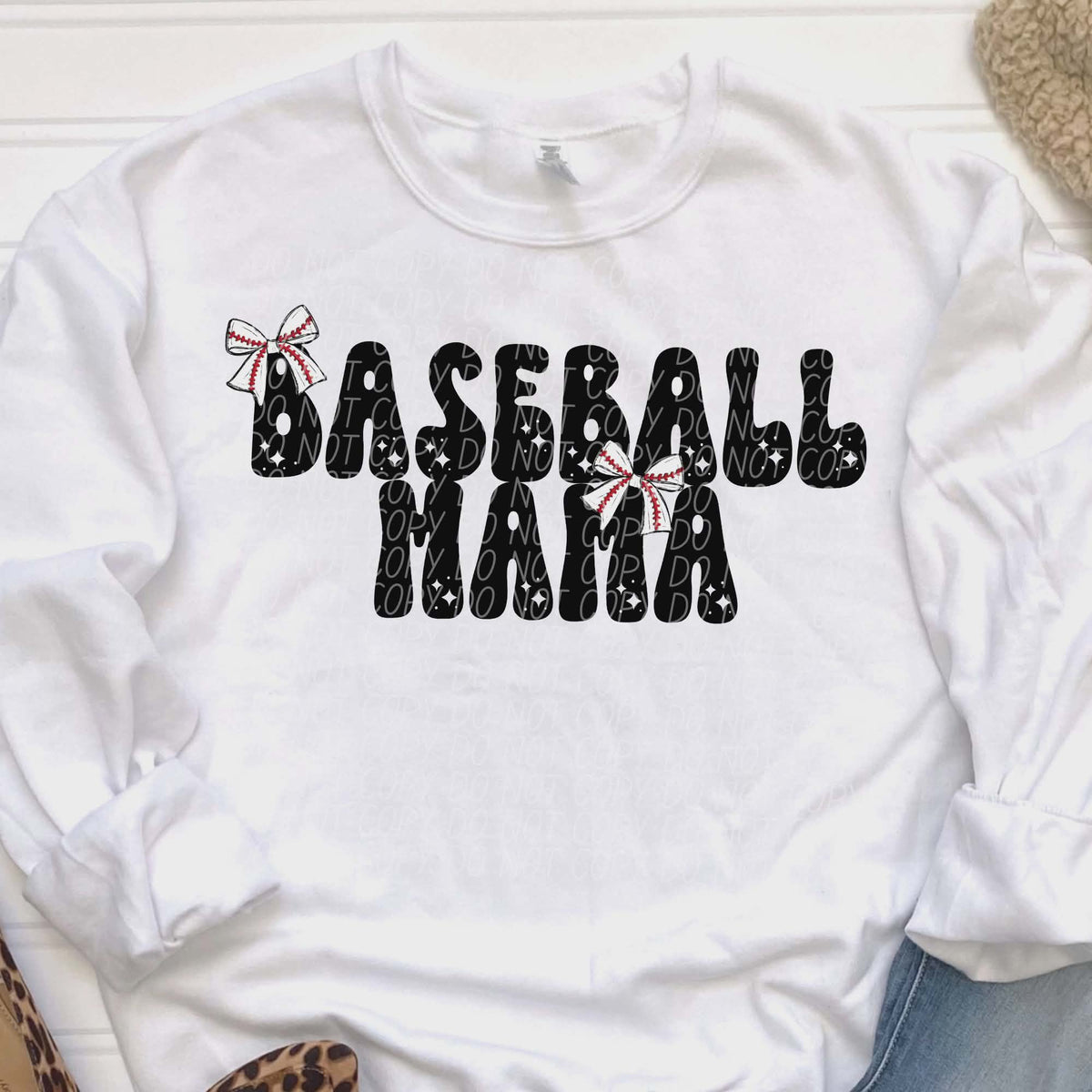 Baseball Mama bows black words (city) DTF transfer