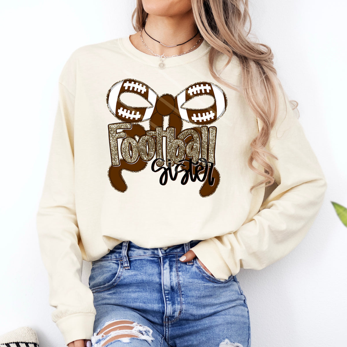 Football Sister glitter with bow (county line) 111066 DTF transfer