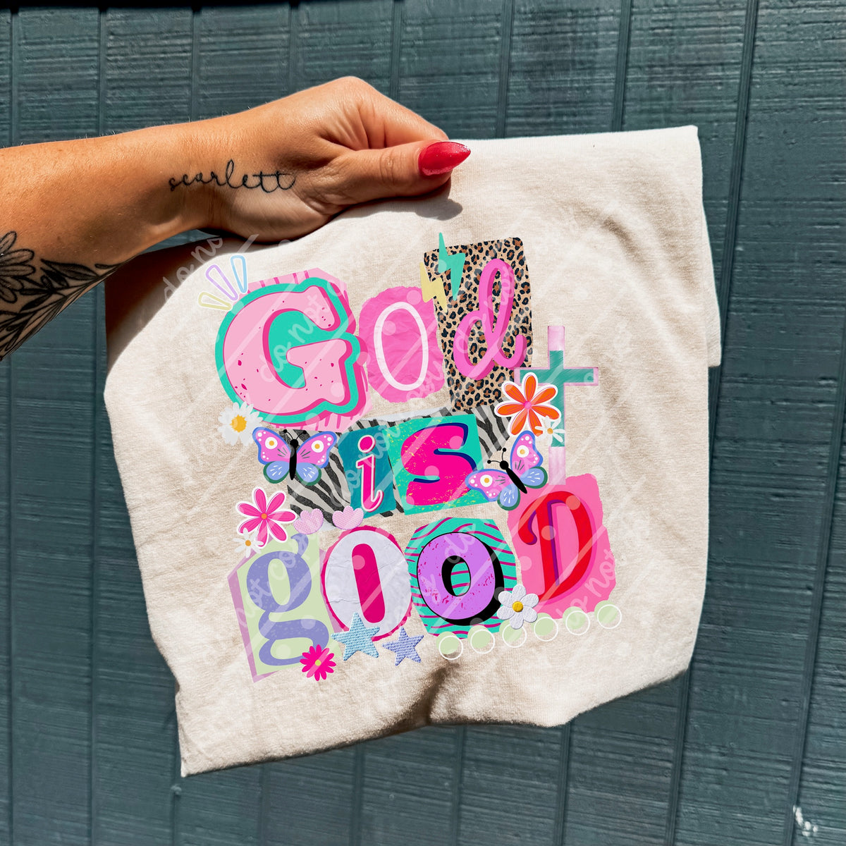 God is good zebra back magazine collage font (MZ) DTF transfer