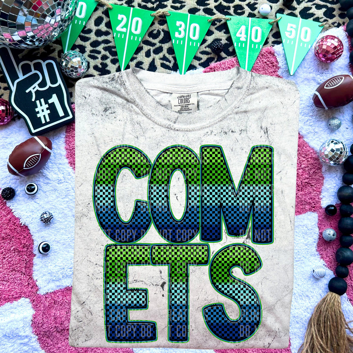 Comets Blue and Green Checkered (Caplinger) DTF transfer