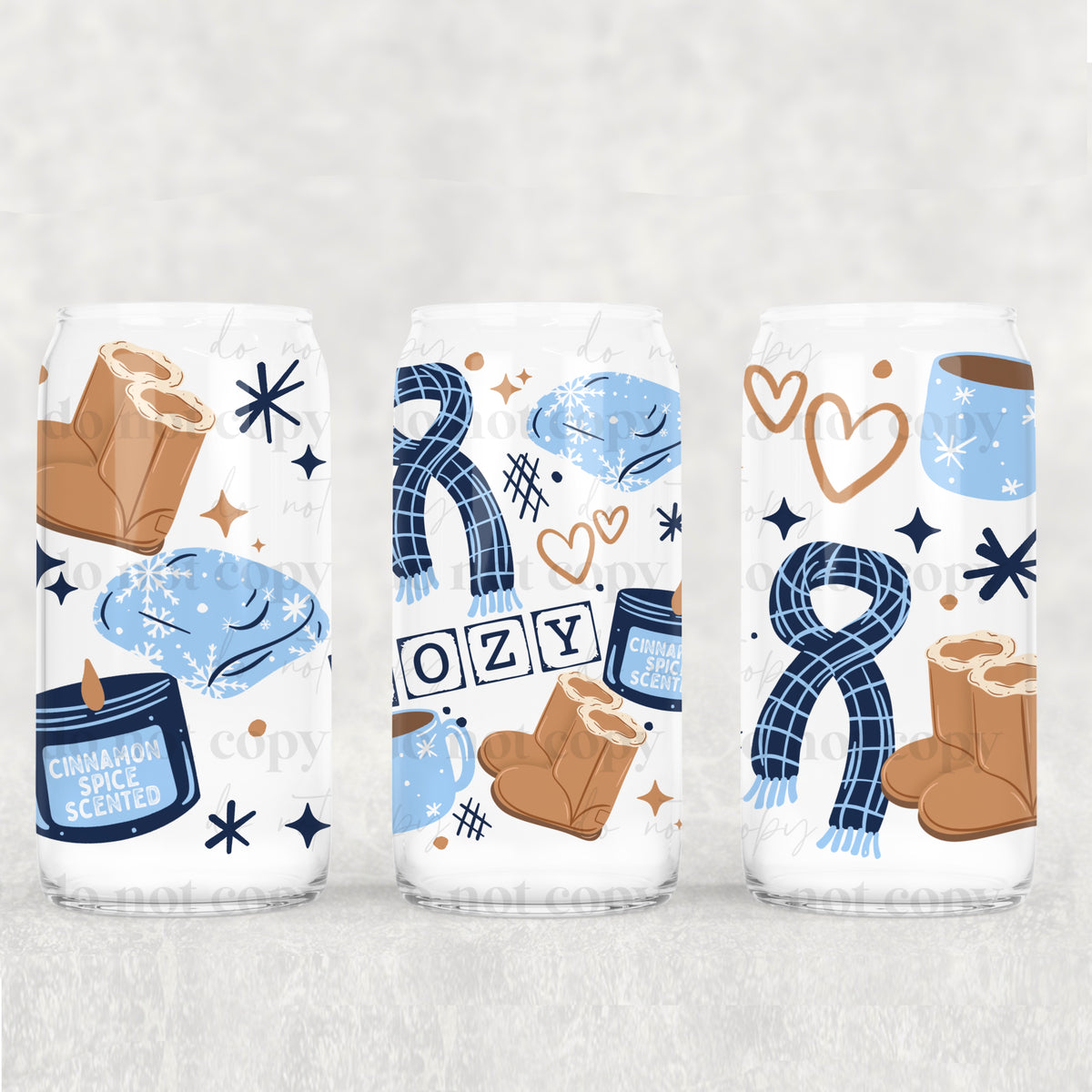 Cozy winter blue and tan UV DTF WRAP