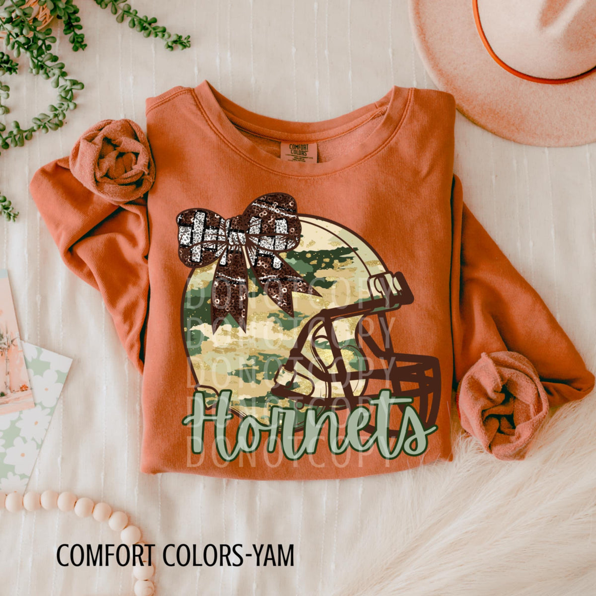 Hornets Camo Football Helmet with Bow (csg) DTF transfer