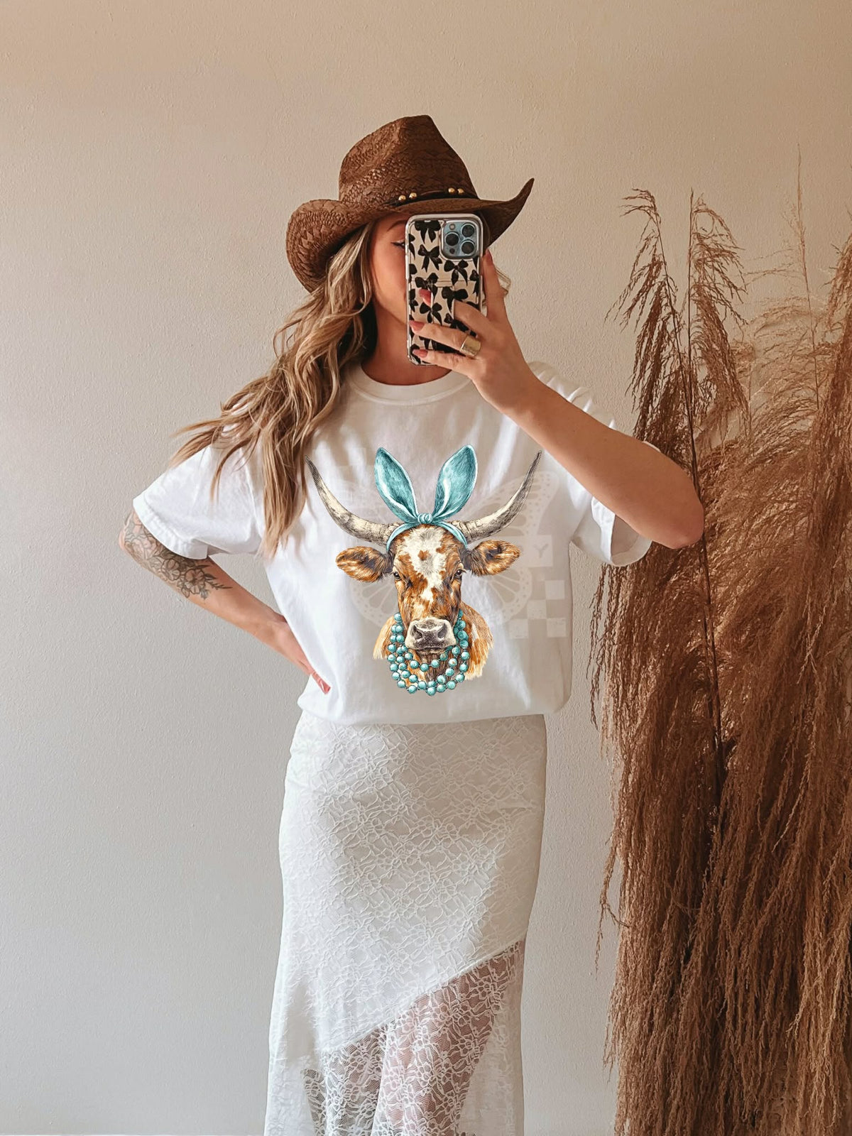 Easter highland cow with blue bunny ears c's Sunday special DTF transfer