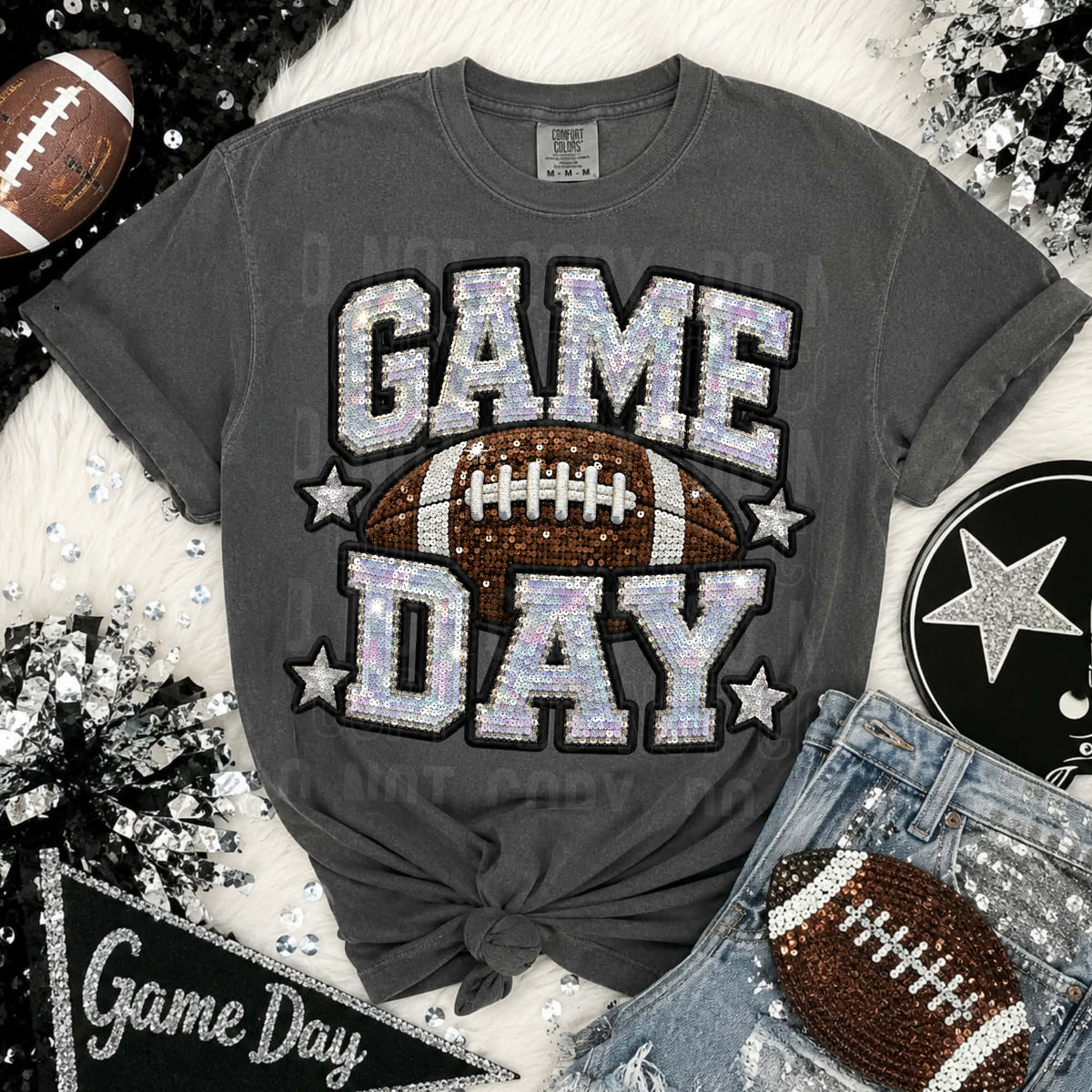 Game Day football silver sequins SBB DTF Transfer