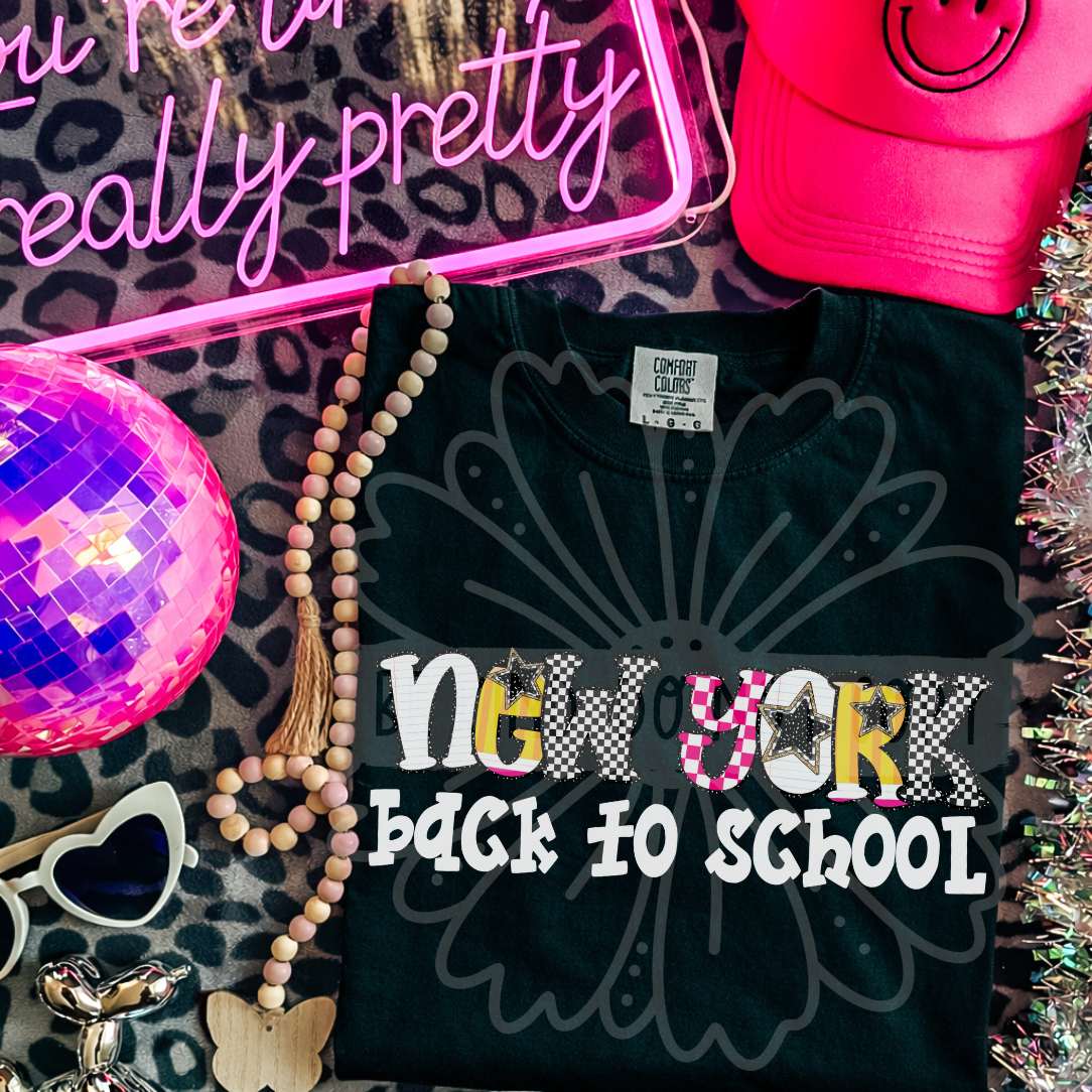 new york back to school patterned letters (vehement) DTF Transfer