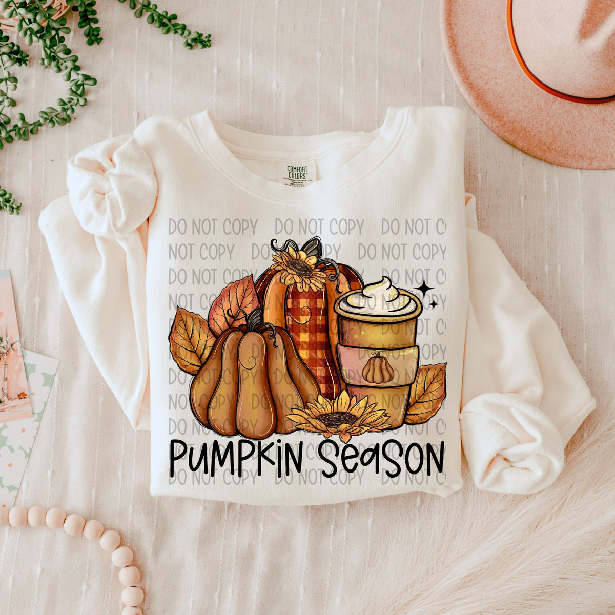 Pumpkin season checkered pumpkin with latte and sunflower SWD DTF transfer
