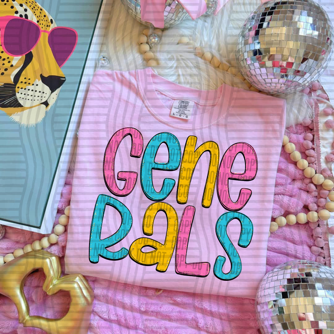 blue yellow and pink generals stacked (Caplinger) DTF Transfer